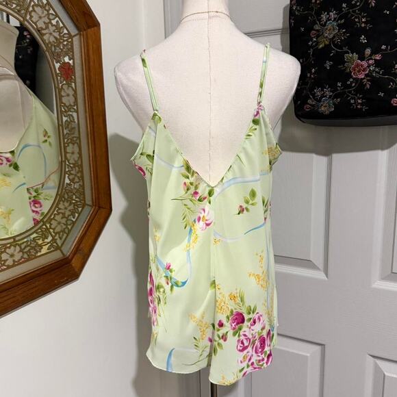 Y2K Oscar De La Renta Light Green & Pink Floral Rosette Lingerie Cami Top XL - Picture 5 of 8